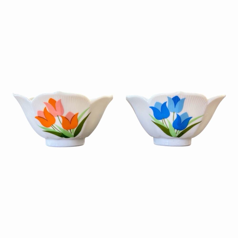 Vintage Wales Japan Lotus Tulip Nesting Bowls Set Set of 2 Mod Mid Century MCM